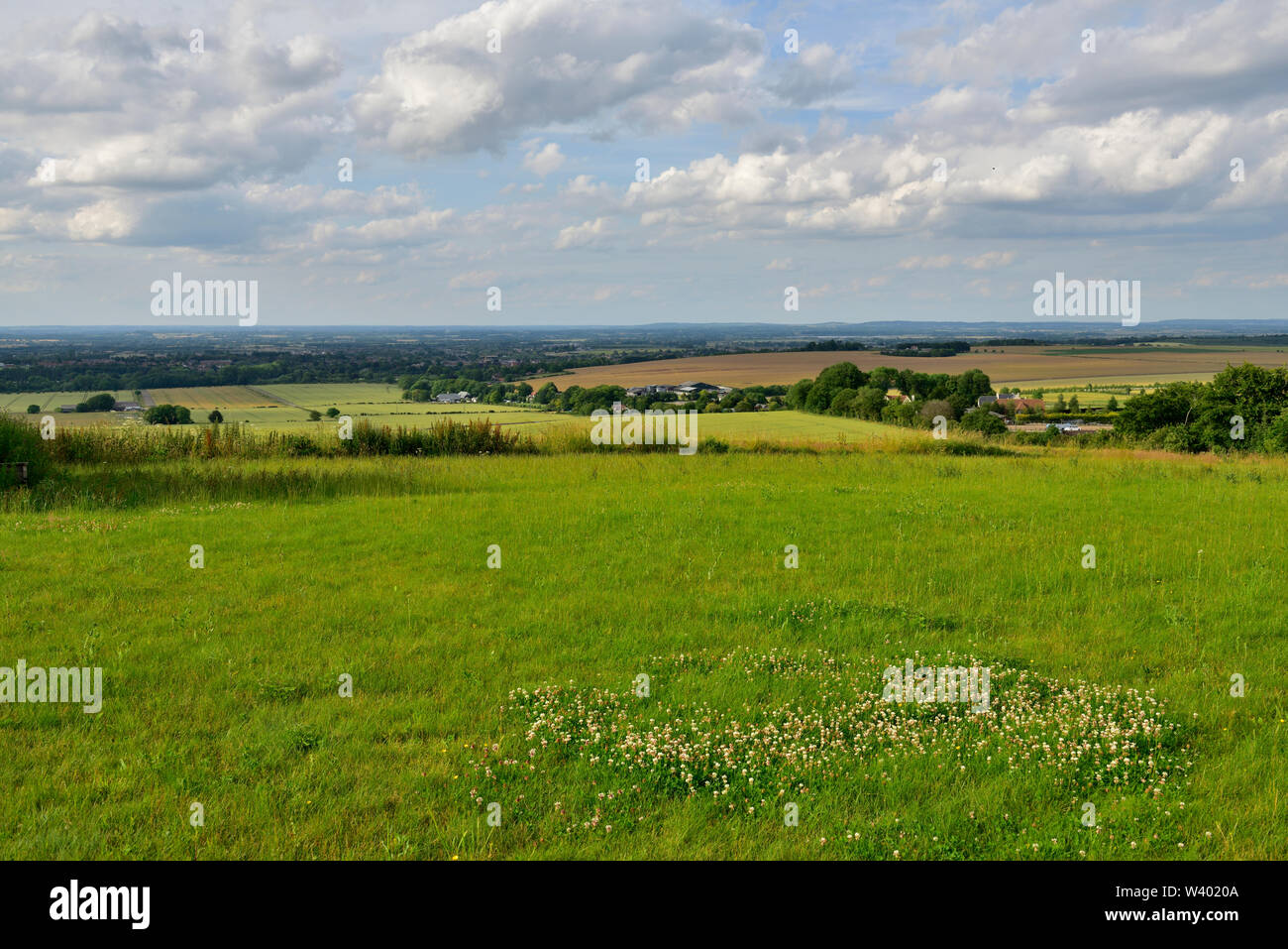 Oxfordshire countryside looking over flat River Thames floodplain valley and agricultural fields Stock Photo