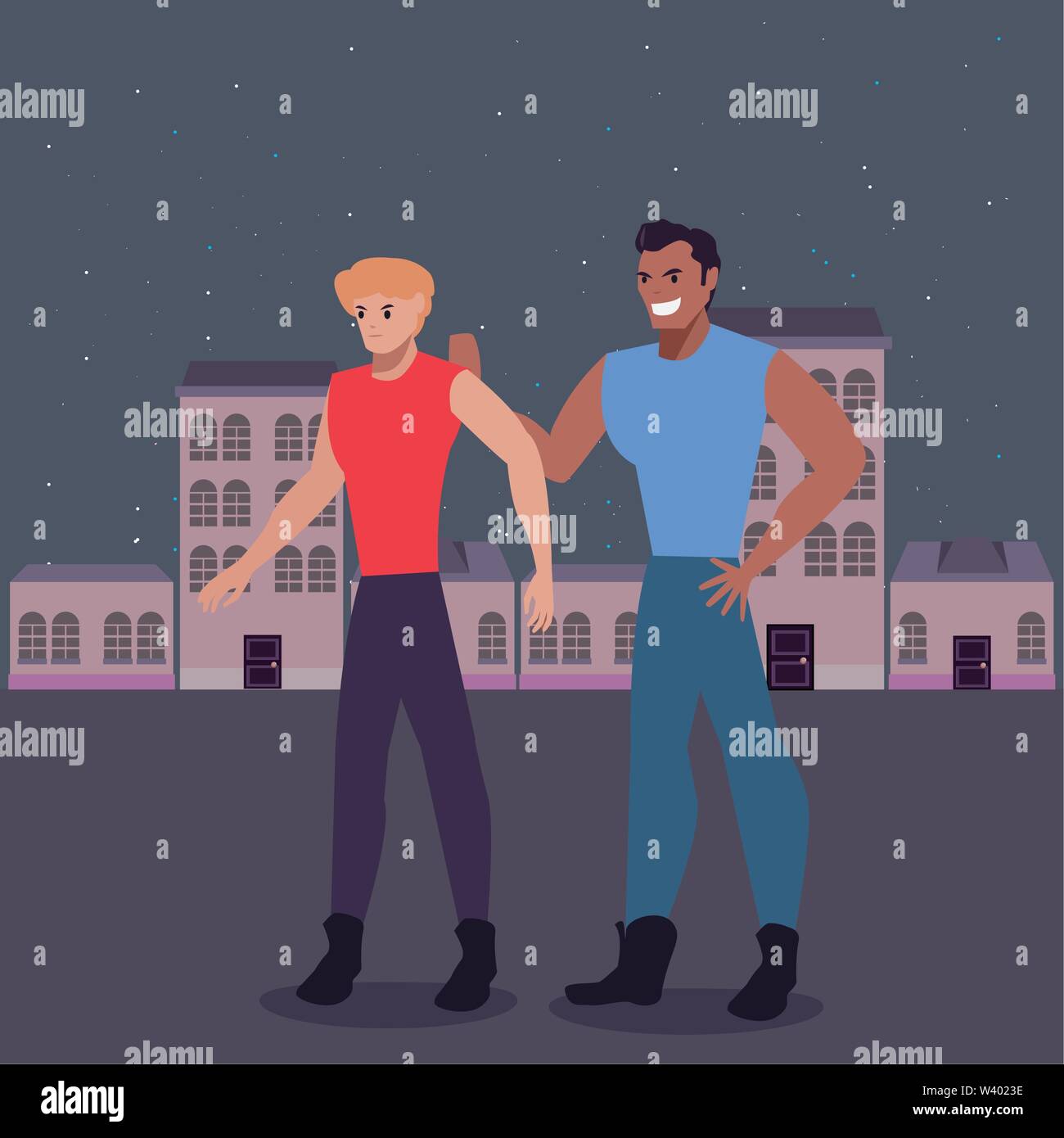 Two men smiling holding Stock Vector Images - Alamy