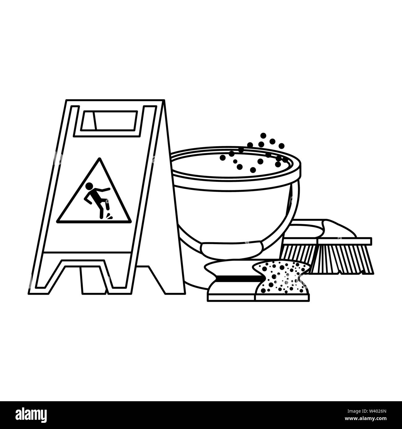 Set of cleaning equipment and products in black and white Stock Vector ...