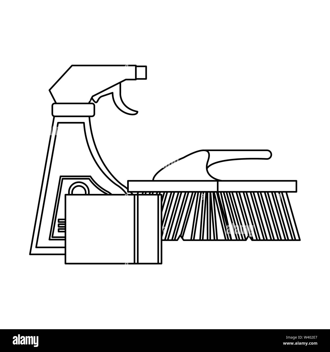 Set of cleaning equipment and products in black and white Stock Vector ...