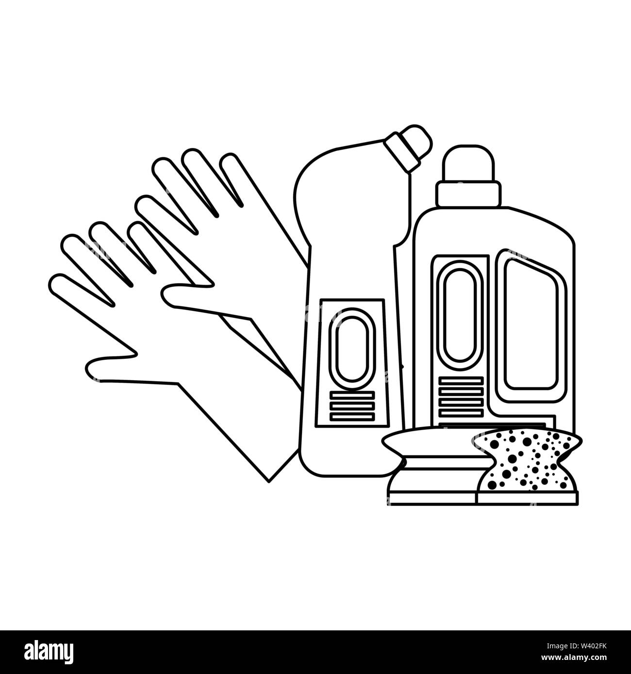 Set of cleaning equipment and products in black and white Stock Vector ...