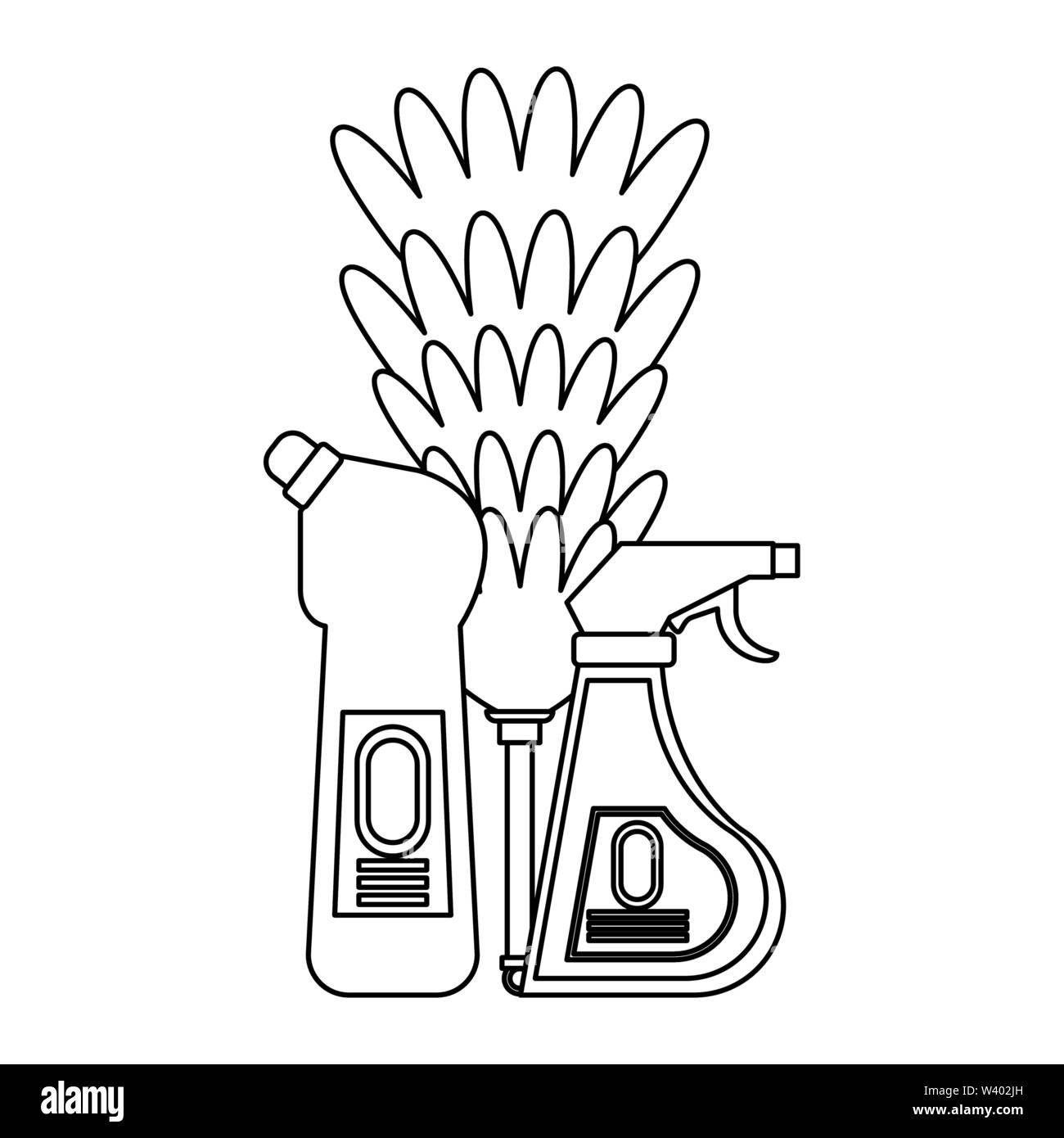 Set of cleaning equipment and products in black and white Stock Vector ...