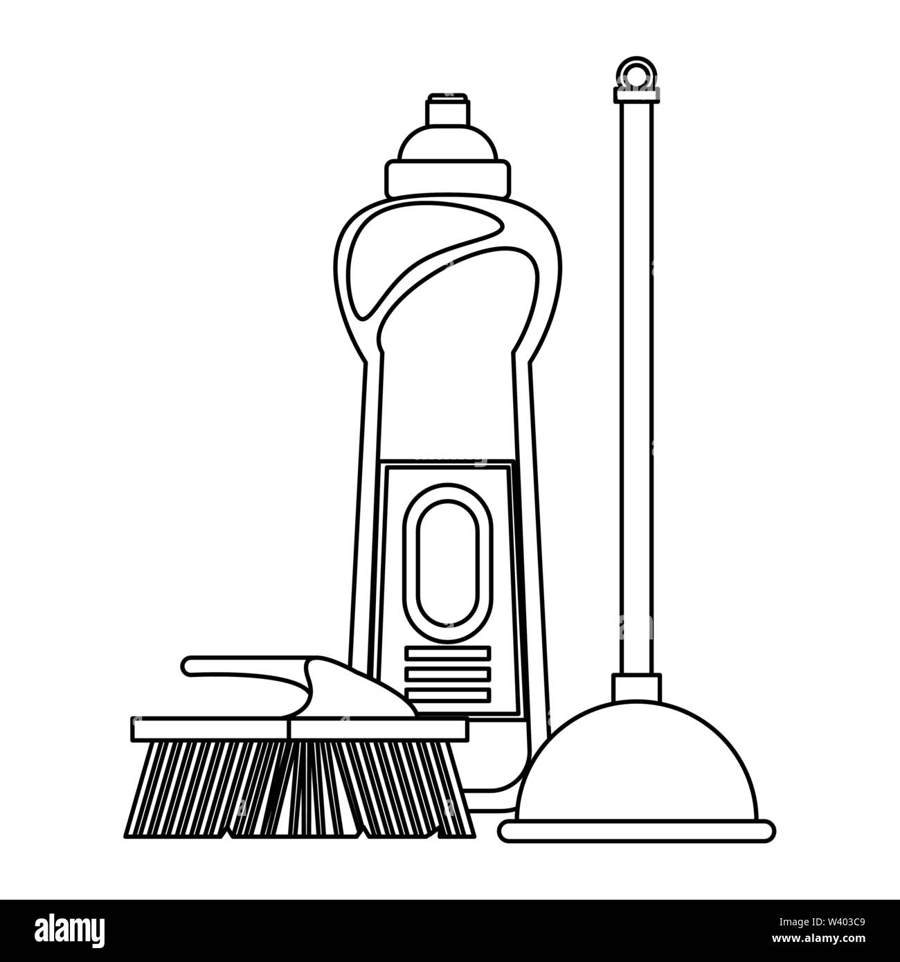 Set of cleaning equipment and products in black and white Stock Vector ...