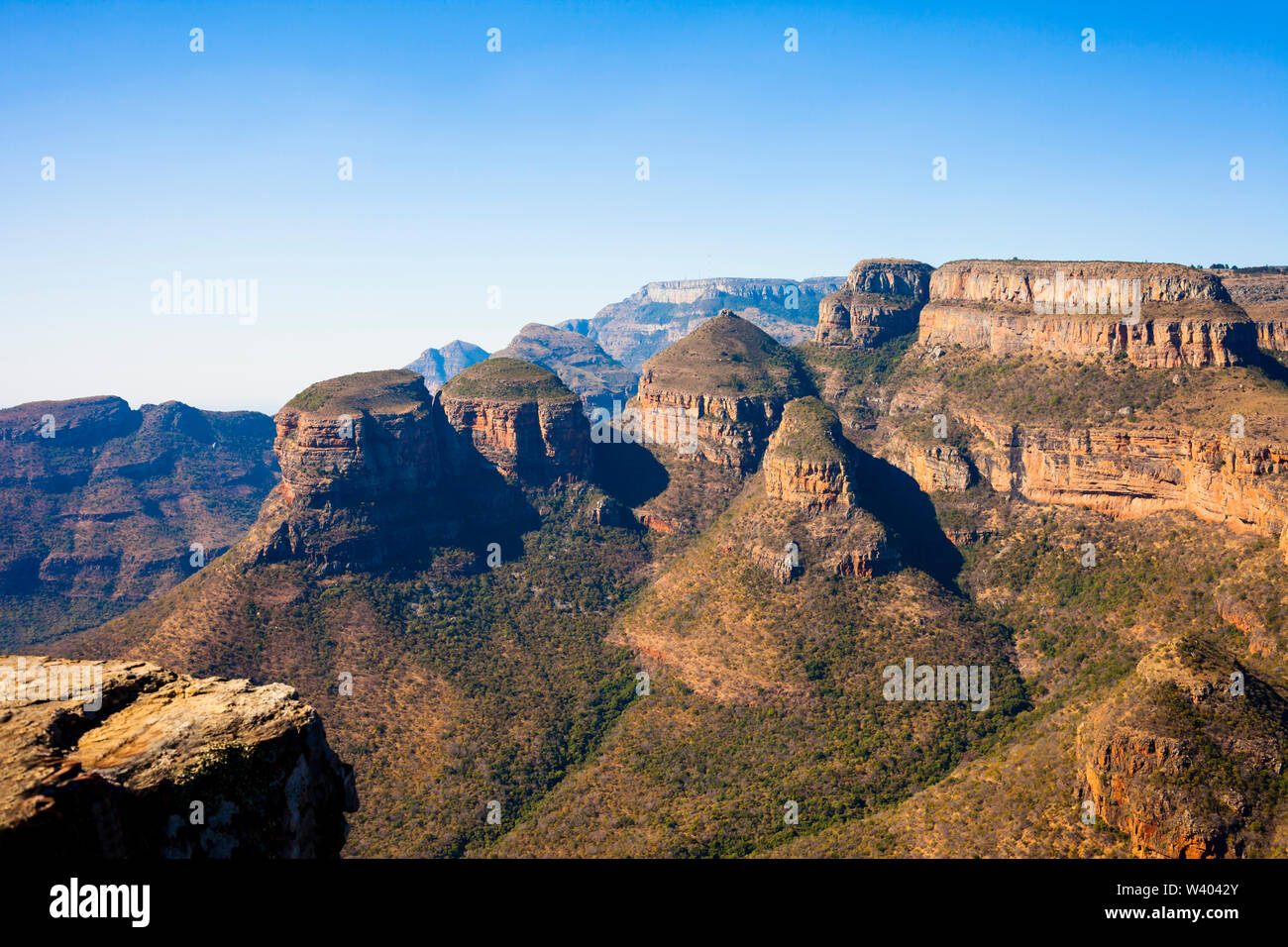 Stunning view of the Three Rondavels, huge round rocks thought to be reminiscent of the huts of indigenous people , Mpumalanga region, South Africa Stock Photo