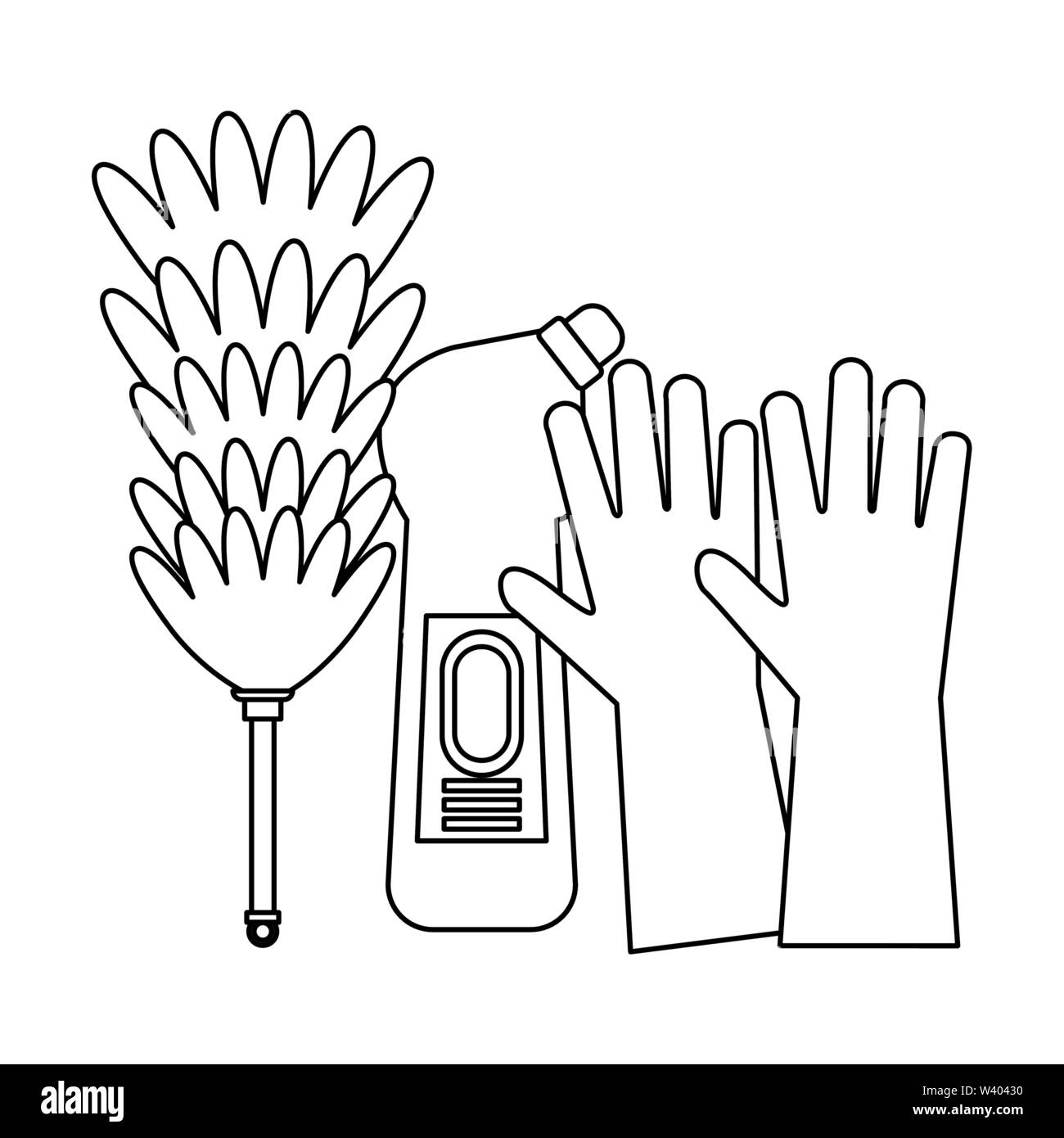 Set of cleaning equipment and products in black and white Stock Vector ...