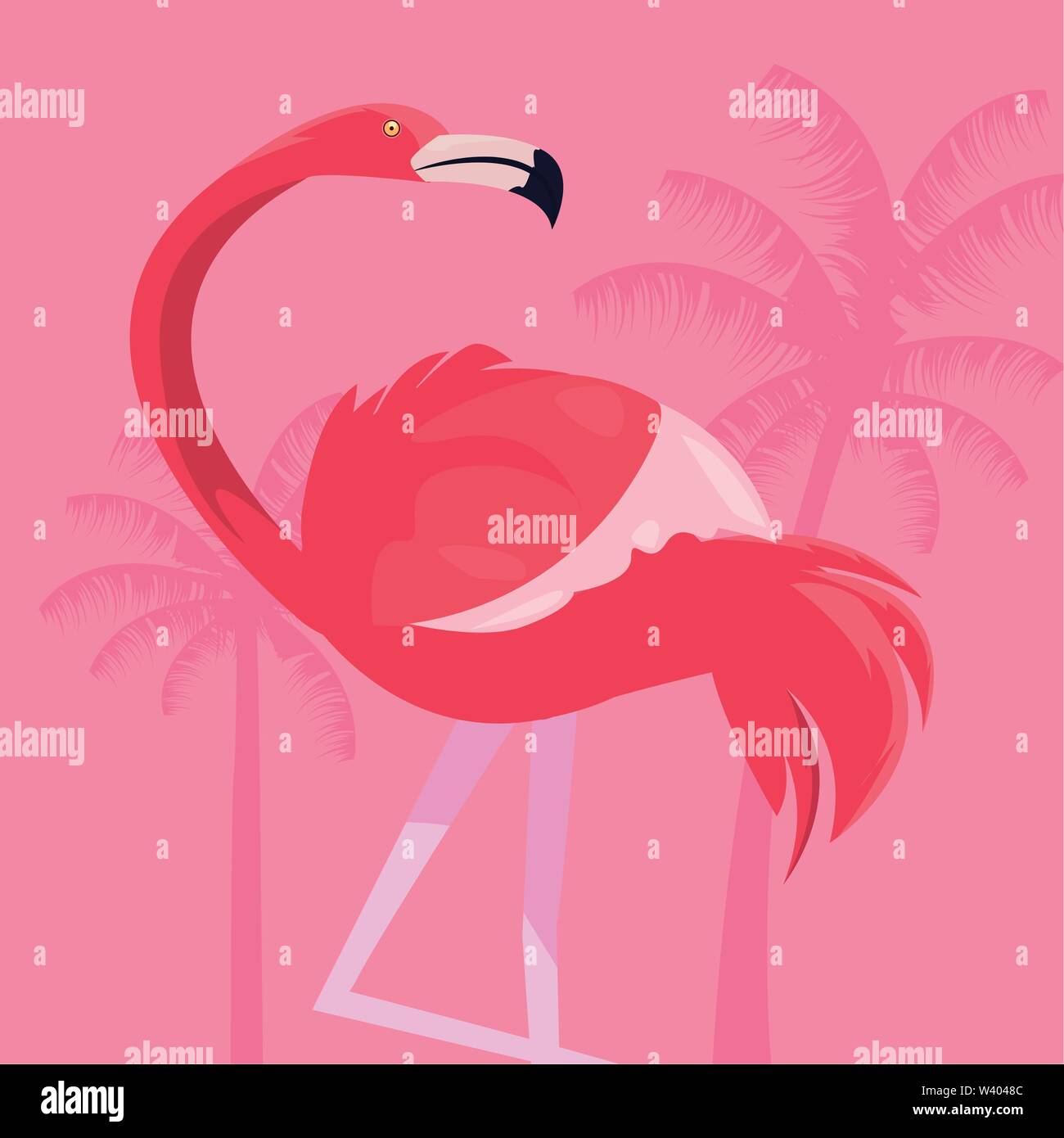 summer time holiday flamingo tropical palm trees vector illustration ...