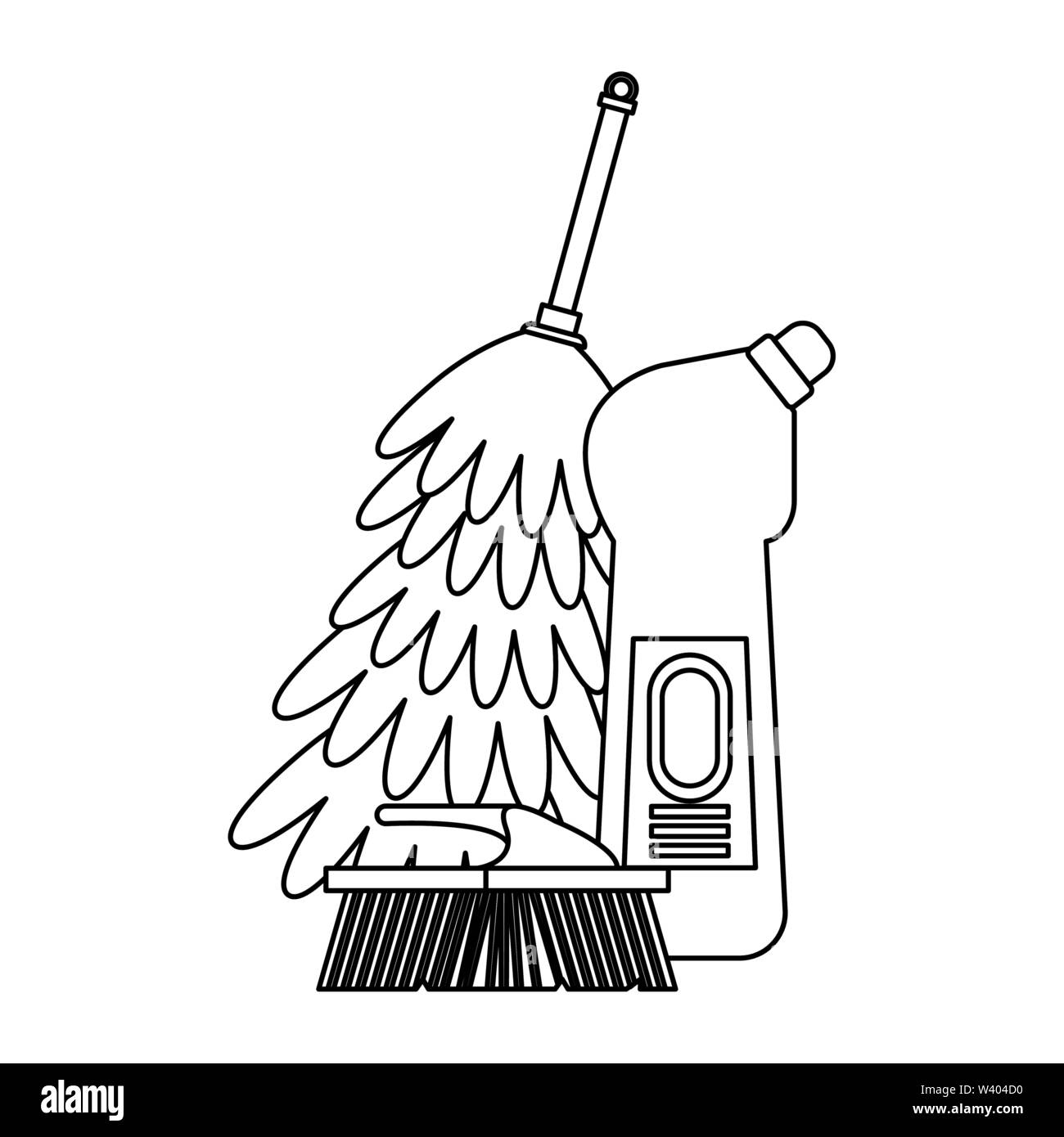 Set of cleaning equipment and products in black and white Stock Vector ...
