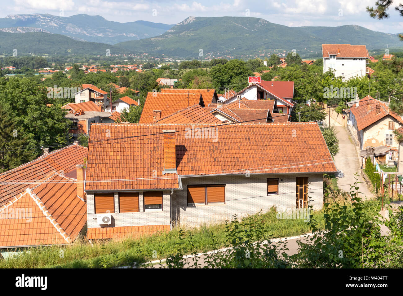 NISKA BANJA, SERBIA JUNE 15, 2019 Panoramic view of spa resort of