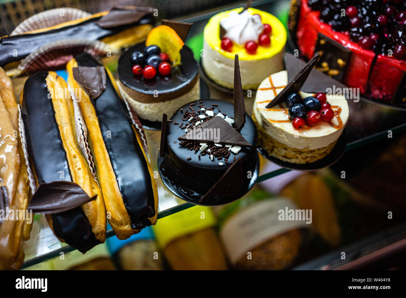Desserts Pastries Cakes And Various Sweets At Cafeteria And Coffee Shop Window Many Different Fresh Tasty Desserts Mousse Souffle Ecler Cake Stock Photo Alamy Desserts Pastries Cakes And Various Sweets At Cafeteria And Coffee Shop Window Many Different Fresh Tasty Desserts Mousse Souffle Ecler Cake Stock Photo Alamy