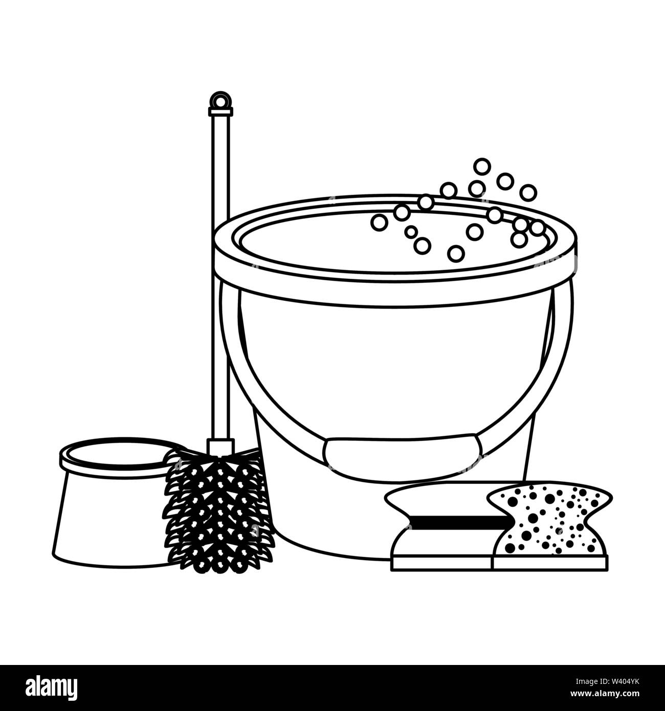 Set of cleaning equipment and products in black and white Stock Vector ...