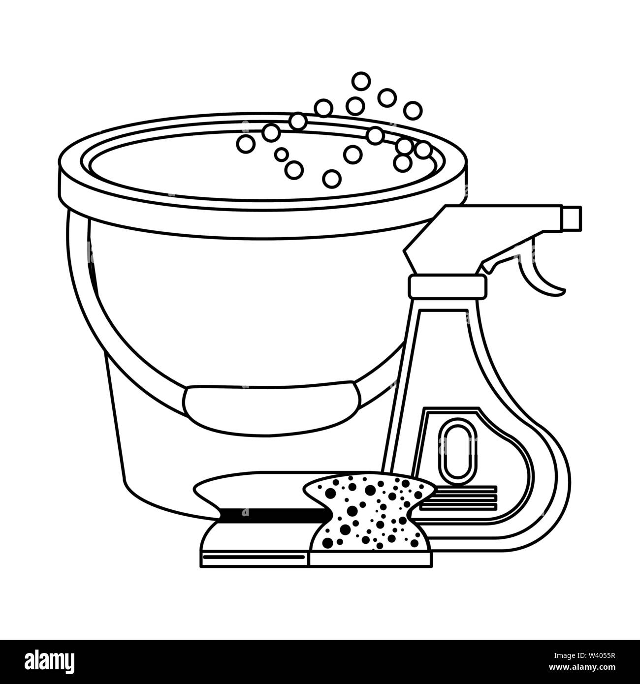 Set of cleaning equipment and products in black and white Stock Vector ...