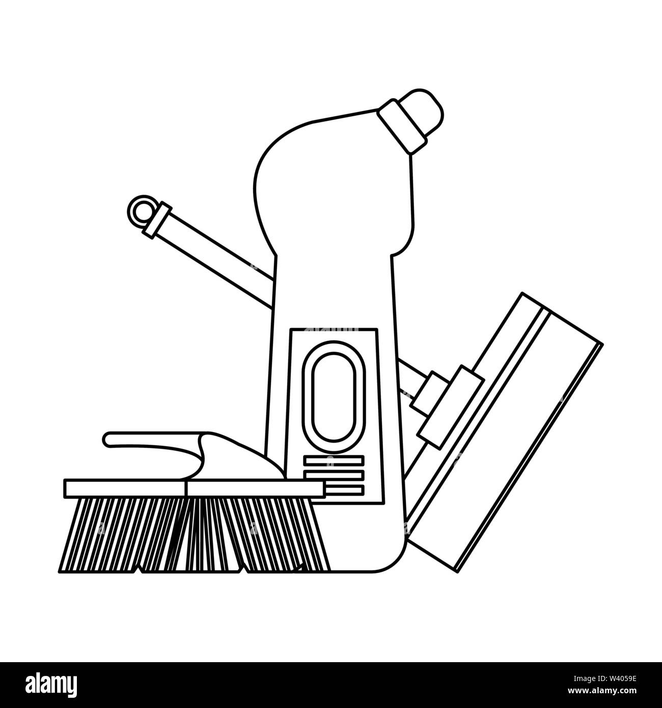 Set of cleaning equipment and products in black and white Stock Vector ...