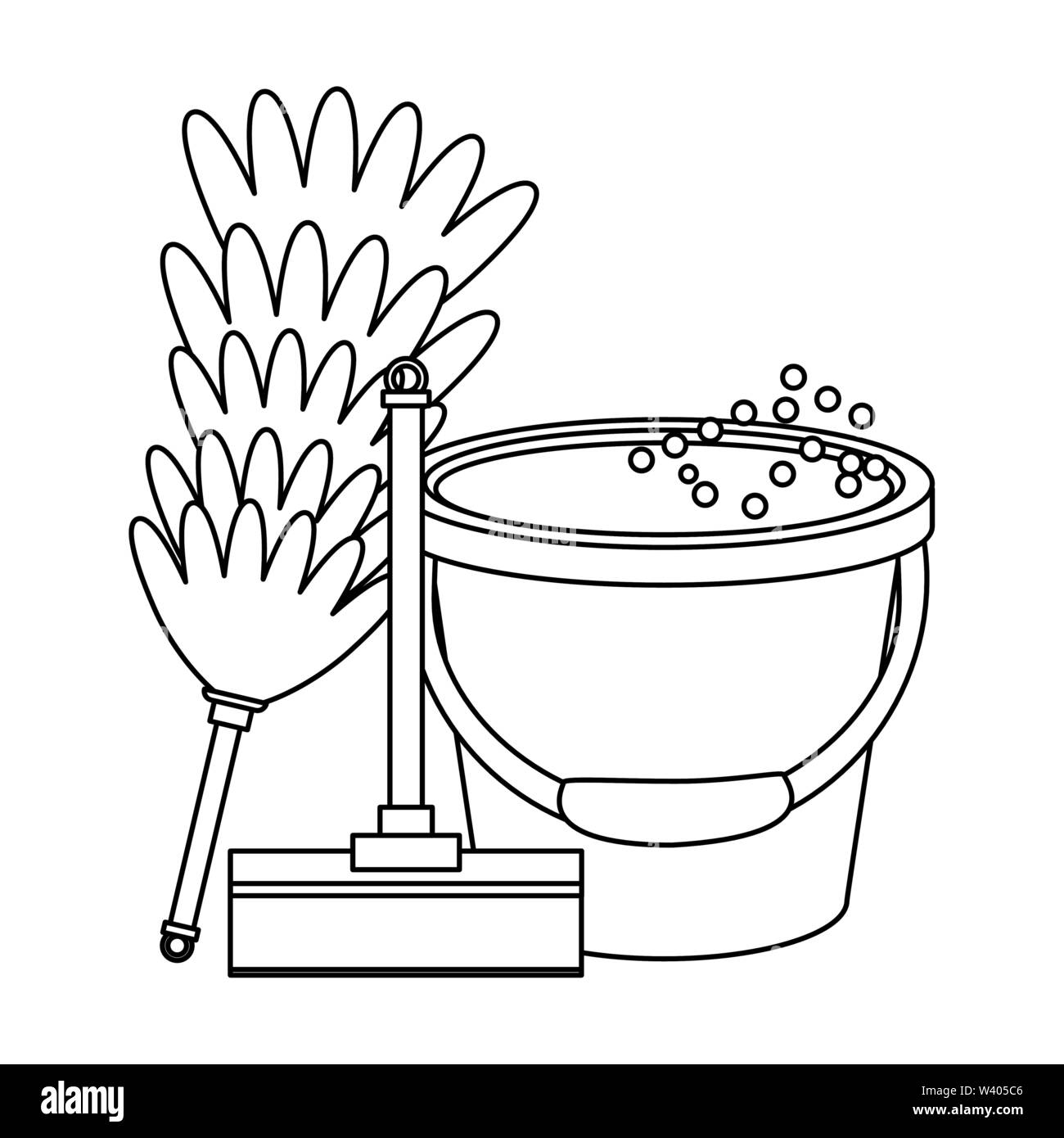 Set of cleaning equipment and products in black and white Stock Vector ...