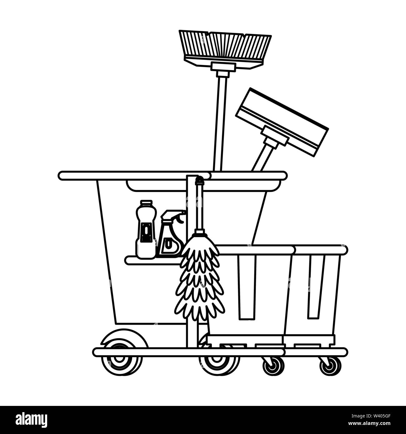 Set of cleaning equipment and products in black and white Stock Vector ...