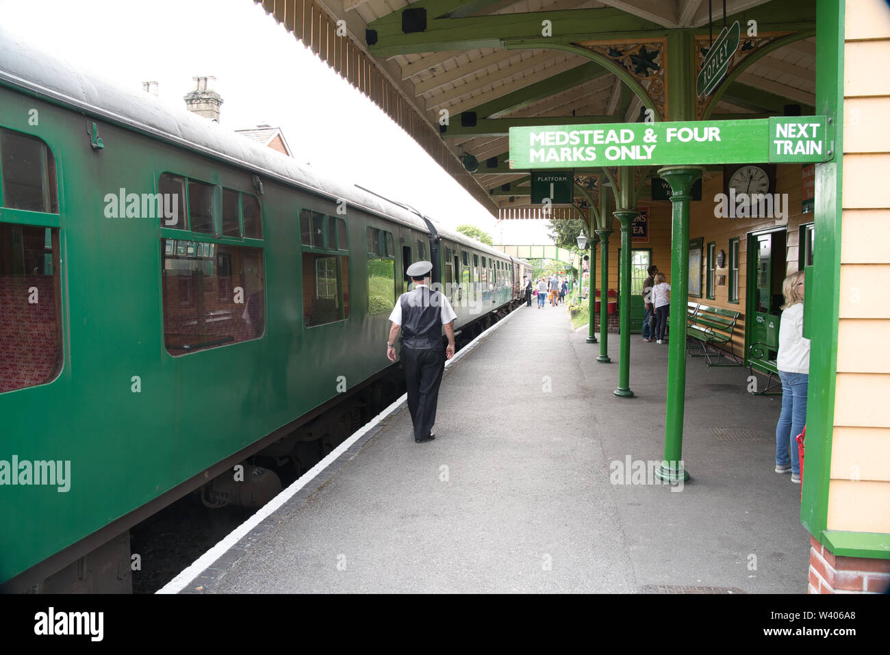Exploring the station at Ropley in Hampshire part of the historic Watercress Line. Stock Photo