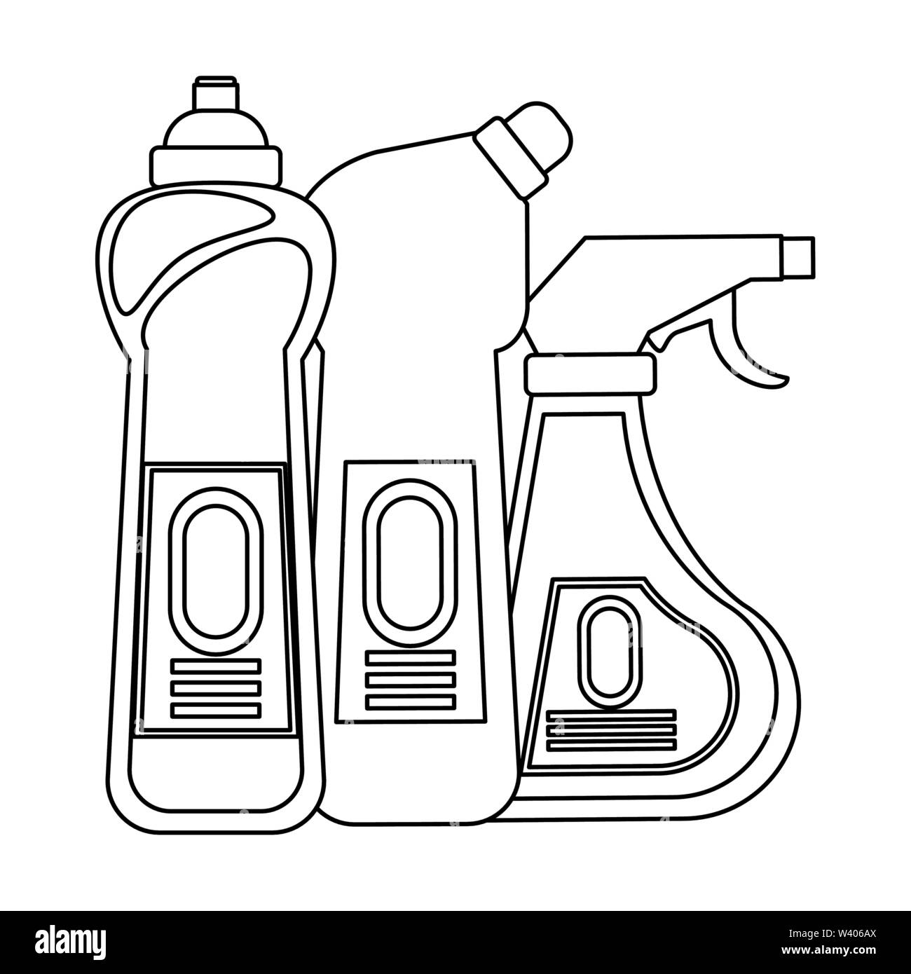 Set of cleaning equipment and products in black and white Stock Vector ...