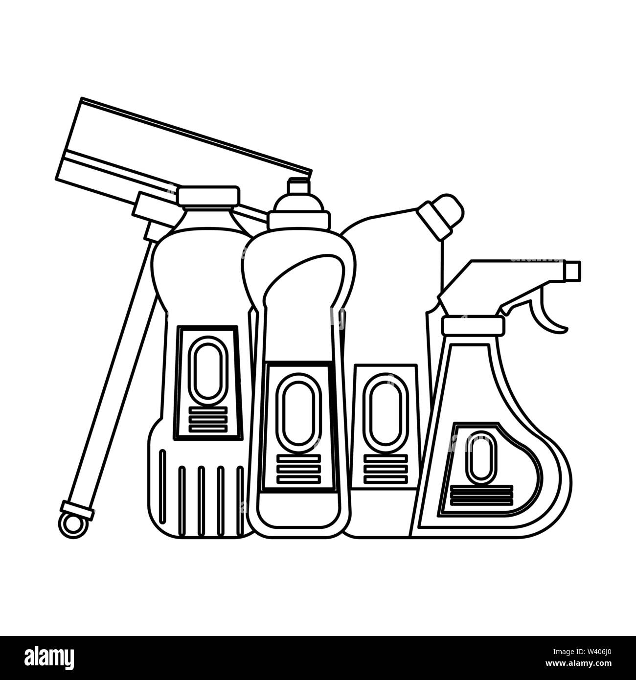 Set of cleaning equipment and products in black and white Stock Vector ...