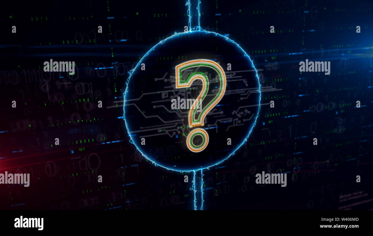 Question mark symbol hologram in dynamic electric circle on digital  background. Modern concept of information, knowledge, faq, searching, help  and edu Stock Photo - Alamy
