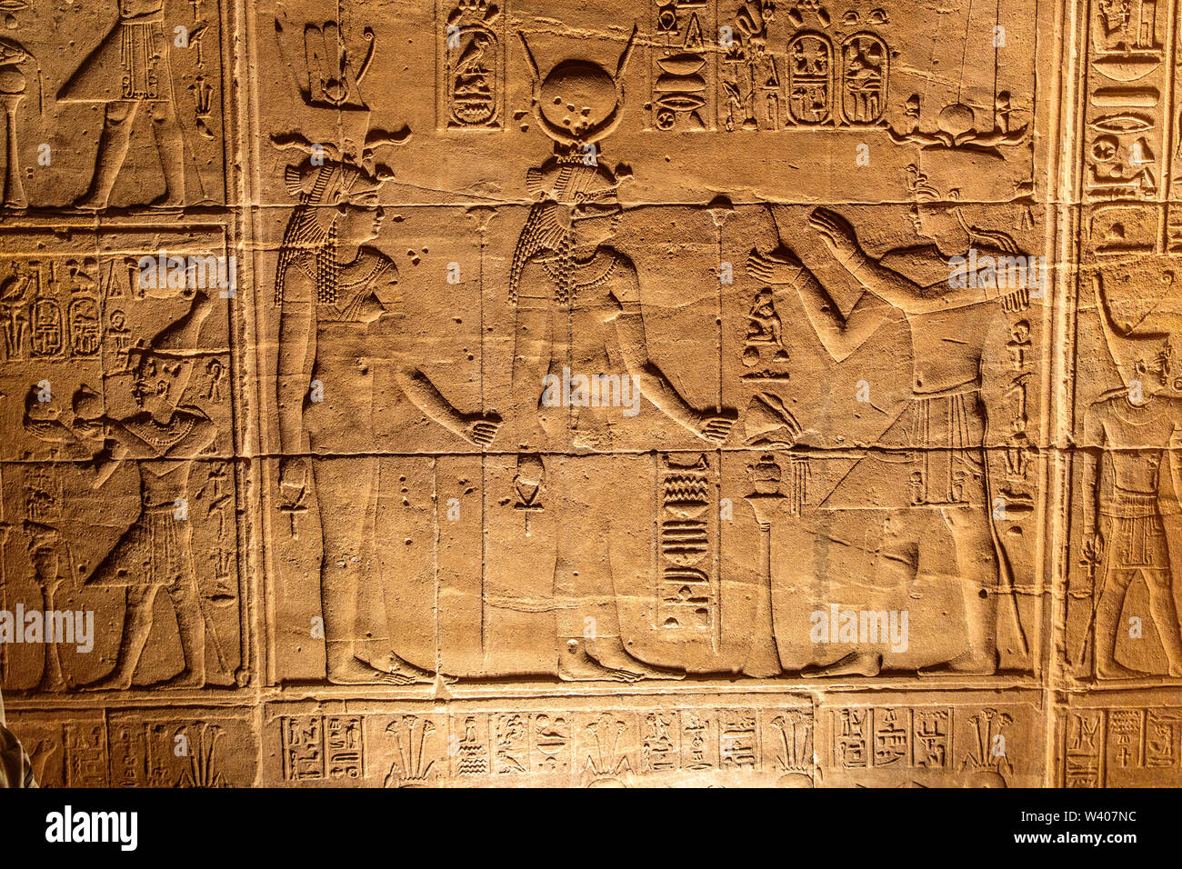 Egyptian hieroglyphs at the Temple of Isis at Philae Stock Photo