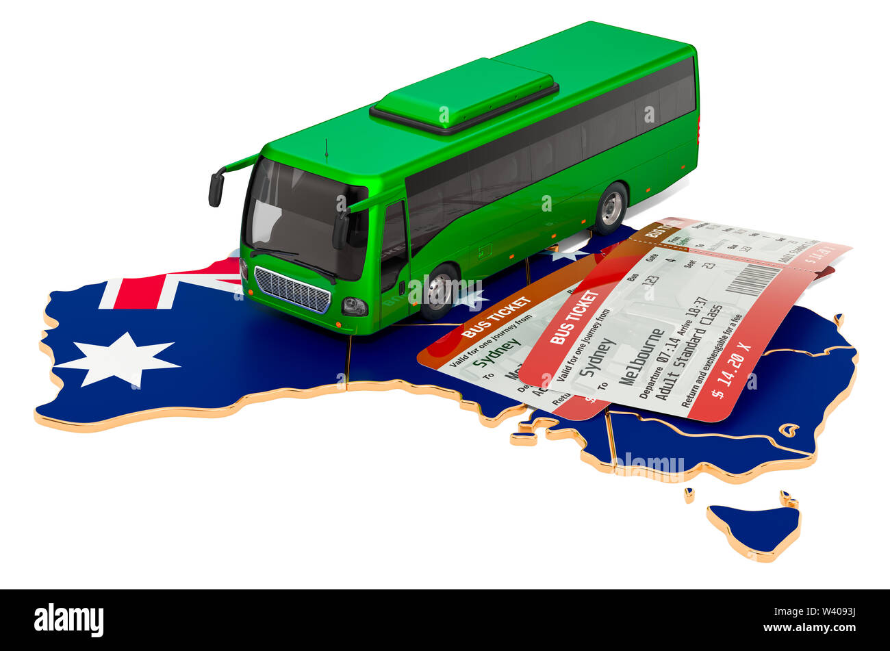 Bus travel in Australia, concept. 3D rendering isolated on white background Stock Photo