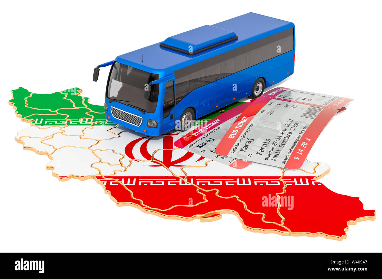 Bus travel in Iran, concept. 3D rendering isolated on white background Stock Photo