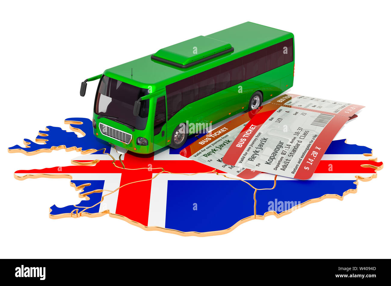 Bus travel in Iceland, concept. 3D rendering isolated on white background Stock Photo