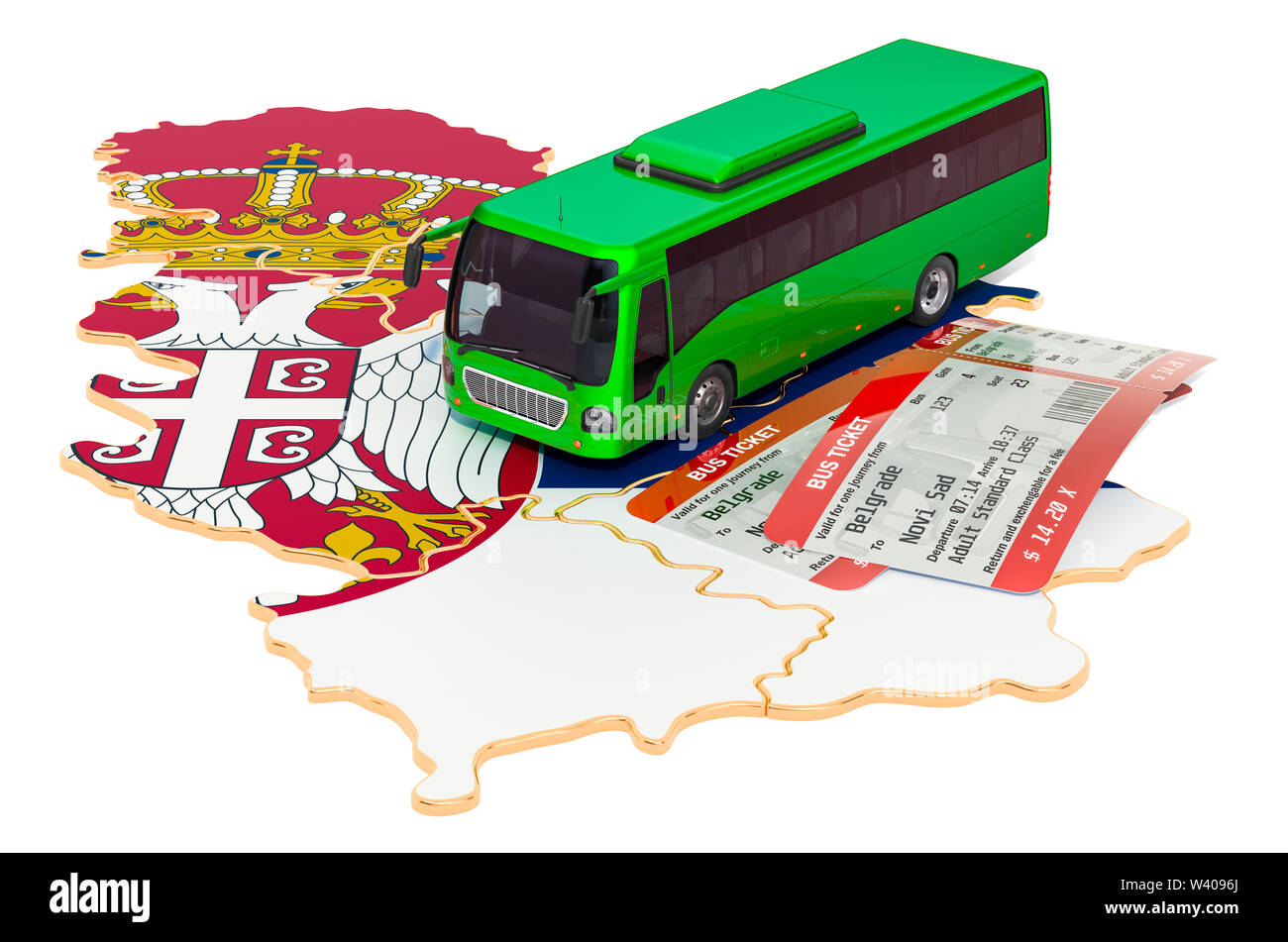 Bus travel in Serbia, concept. 3D rendering isolated on white background Stock Photo