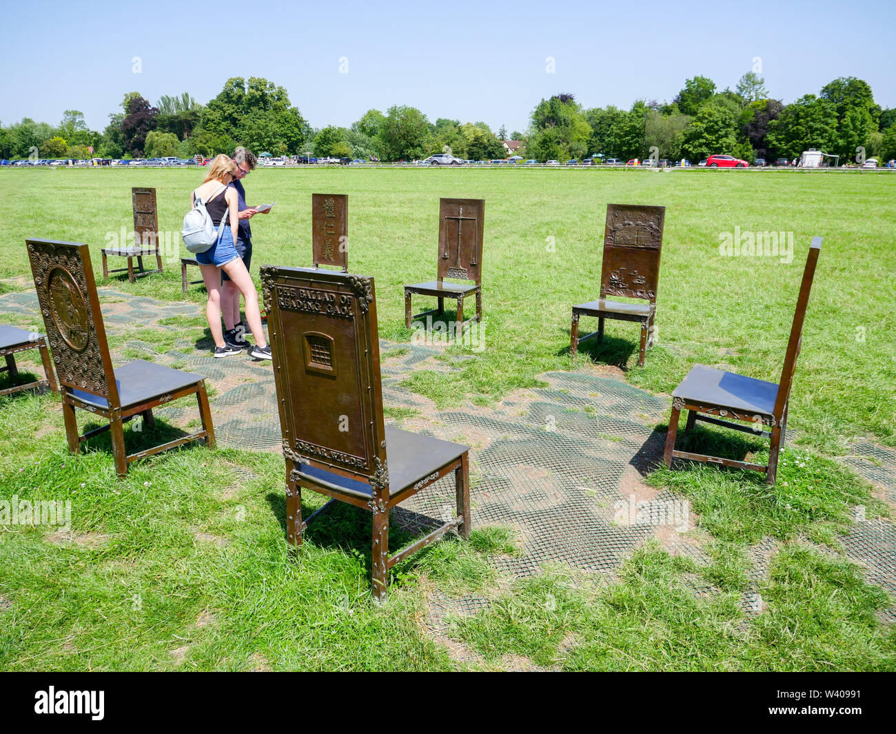 The Jurors, Installation Art, about struggle for freedom, equal rights and the rule of law, Runnymede, Surrey, England, UK, GB. Stock Photo