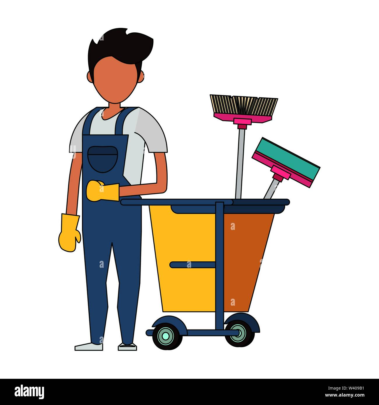 Cleaner worker with cleaning products and equipment Stock Vector Image ...