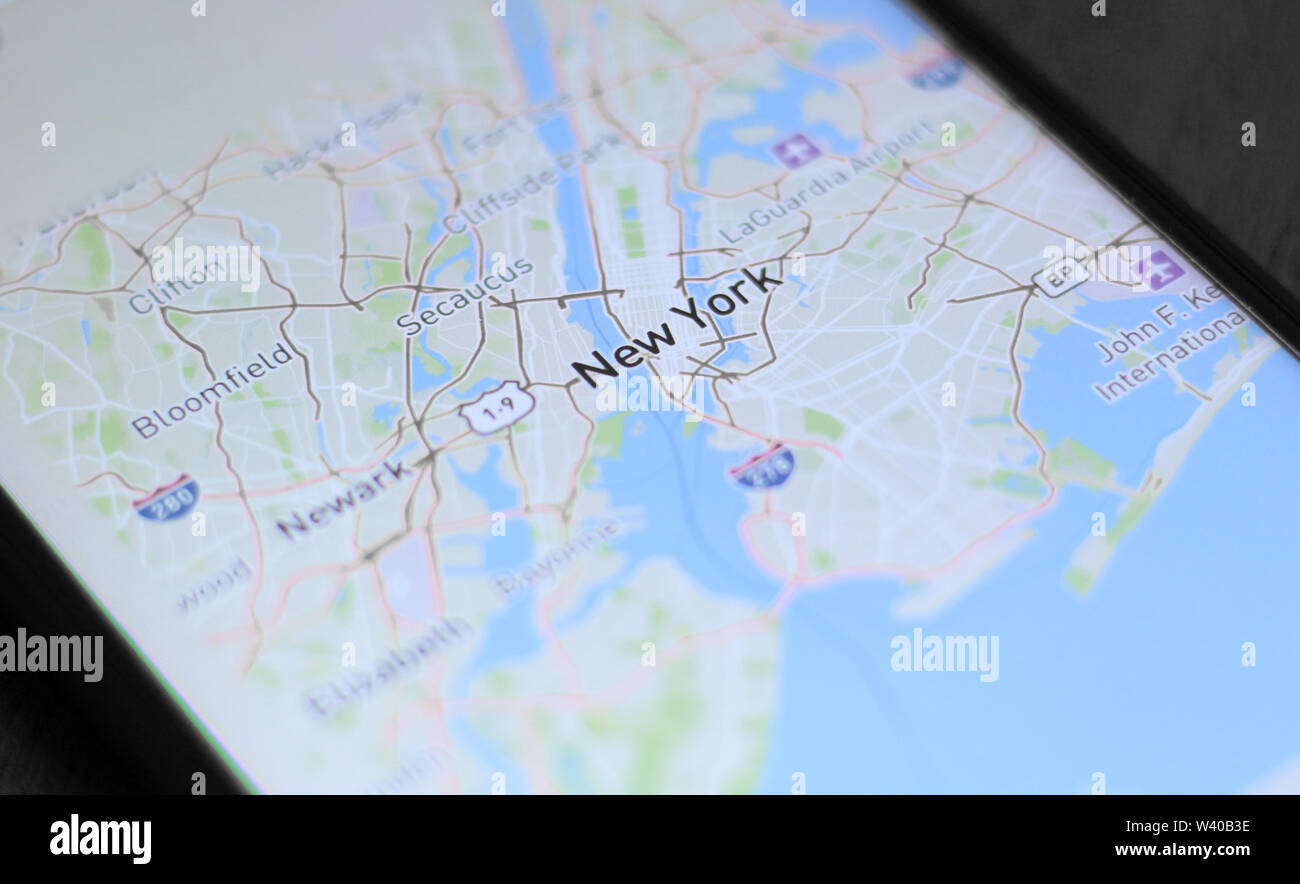 New York map on smartphone screen Stock Photo