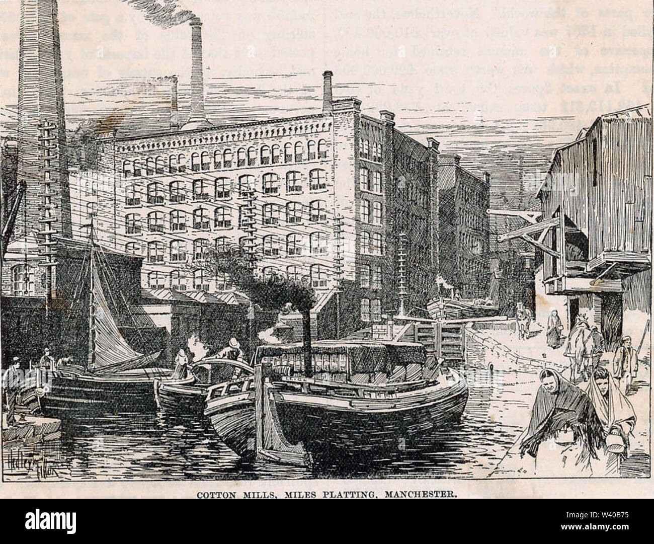 VICTORIA COTTON MILL at Miles Platting, Manchester on the Rochdale Canal about 1850 Stock Photo