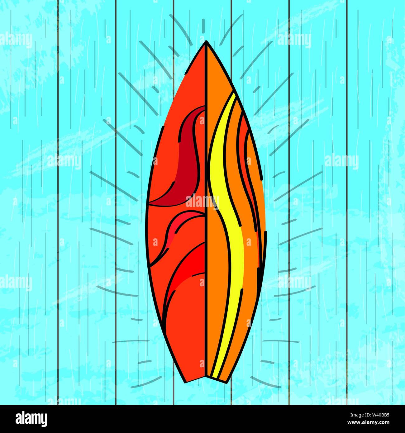 Colored surfboard on a water background - Vector Stock Vector Image