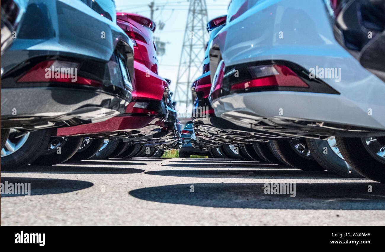 Bumper to bumper, vehicles at the dealer yard Stock Photo Alamy