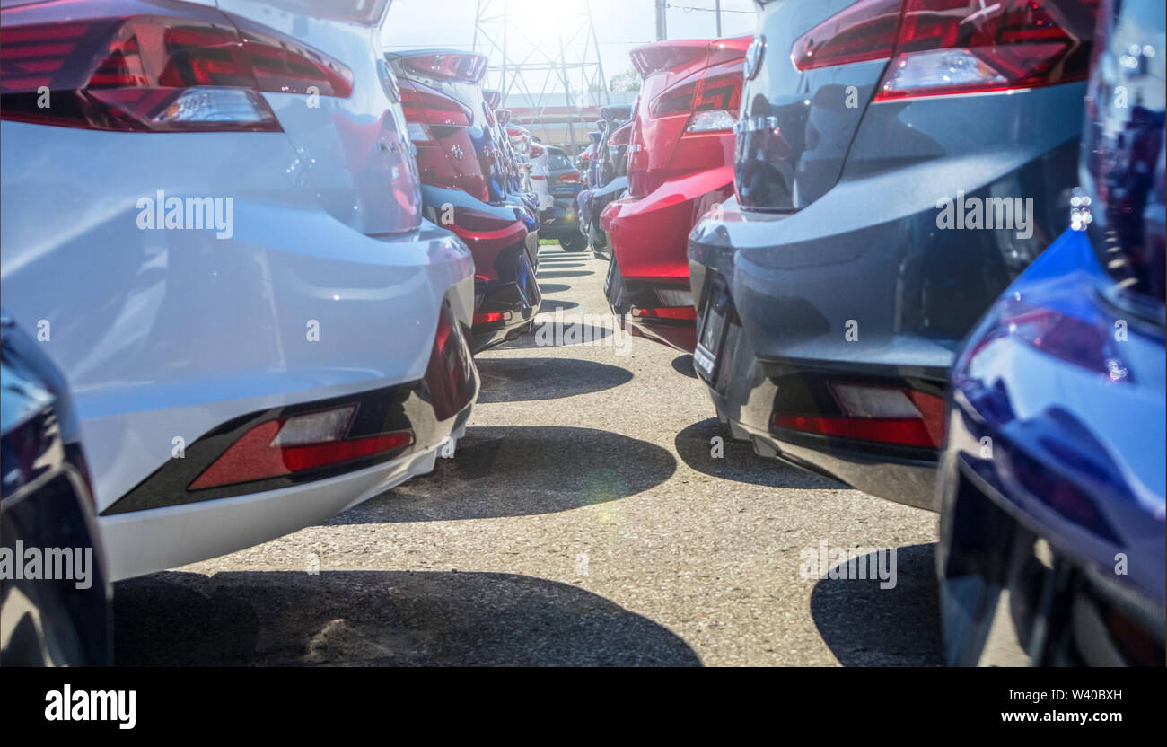 Bumper to bumper, vehicles at the dealer yard Stock Photo Alamy