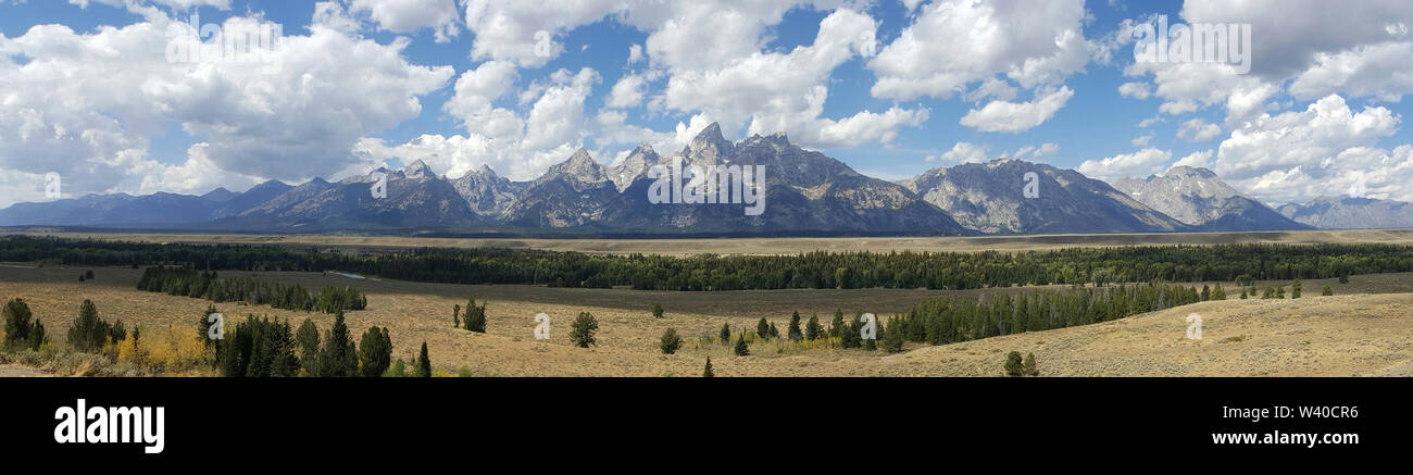 Panorama of the Grand Tetons National Park Stock Photo