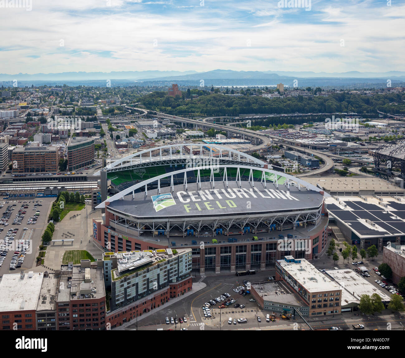 aerial view of CenturyLink Field multi-purpose stadium,  Seattle, Washington, United States of America Stock Photo