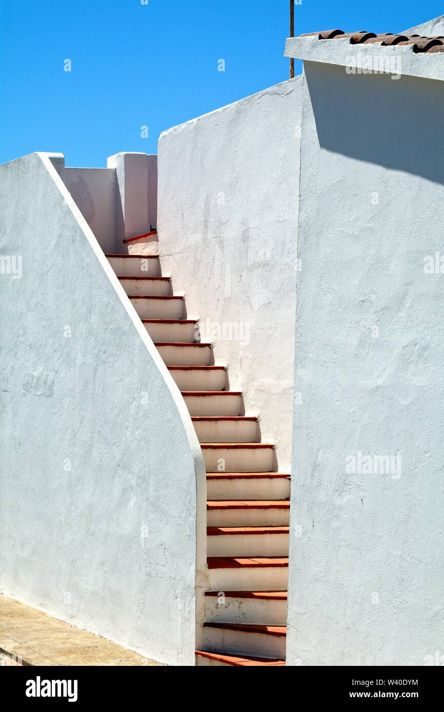 Abstract shapes formed by modern Spanish houses in strong sunlight , Cala Blanca Minorca  Balearic Islands Spain Europe Stock Photo