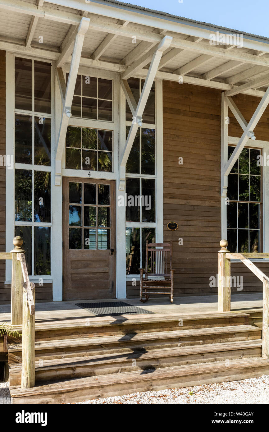 Art Hall Building on the grounds of Koreshan Historic Settlement - a 19th Century Utopian Commune, Estero, Florida, USA Stock Photo