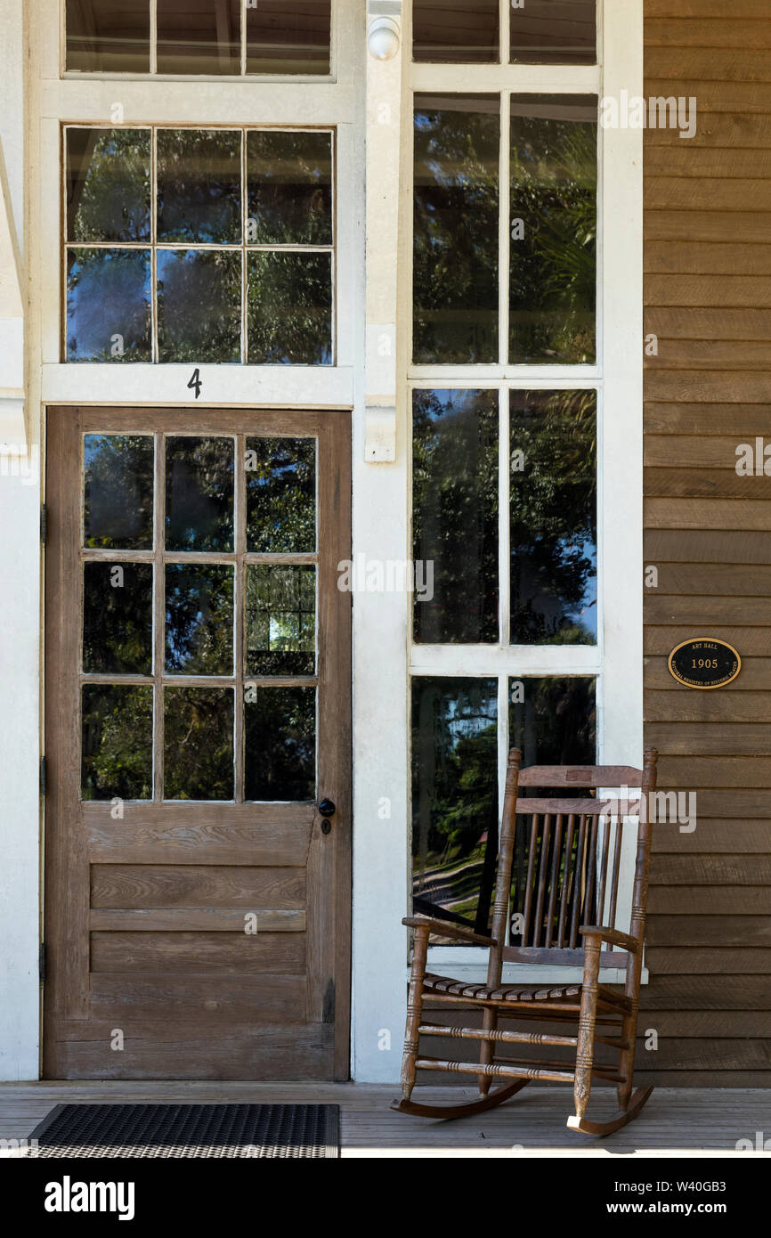 Art Hall Building on the grounds of Koreshan Historic Settlement - a 19th Century Utopian Commune, Estero, Florida, USA Stock Photo