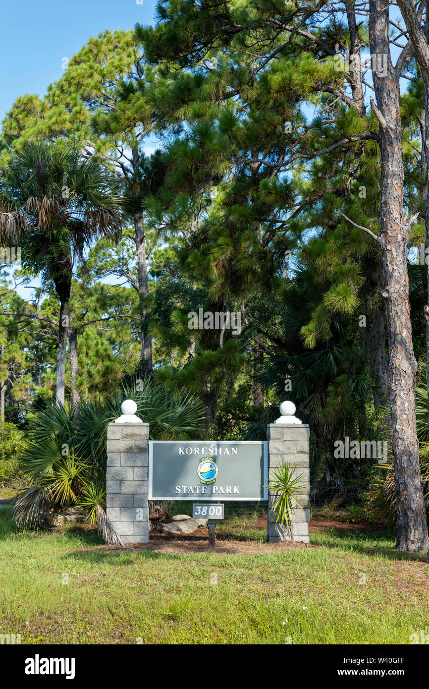 Entrance sign on the grounds of Koreshan Historic Settlement a 19th
