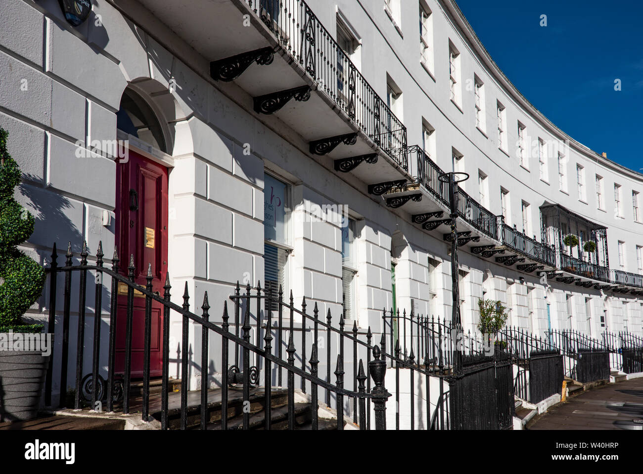 Elegant Regency buildings on the Royal Crescent, Cheltenham, UK Stock Photo