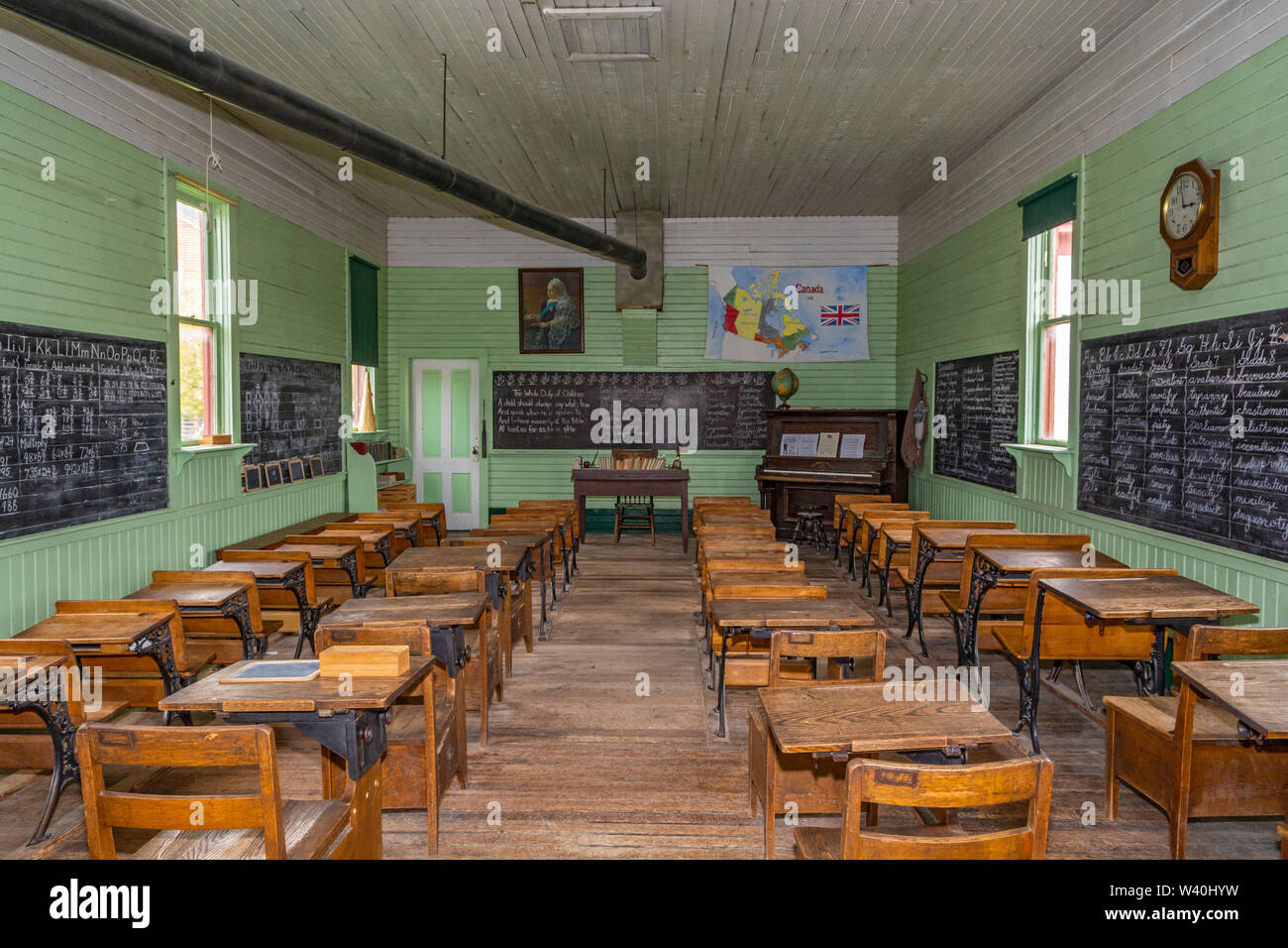 Canada, British Columbia, Fort Steele, School House, interior, classroom Stock Photo