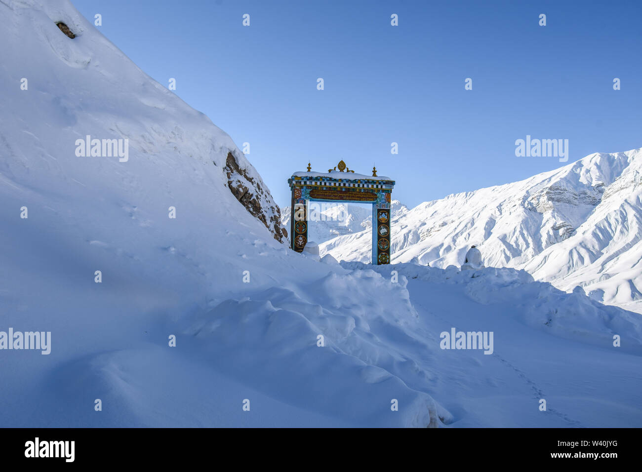 1000 years old Key Gompa is the tibetan buddhist monastery located on the top of a hill at an altitude of 4166 metres above sea level, in the spiti Stock Photo