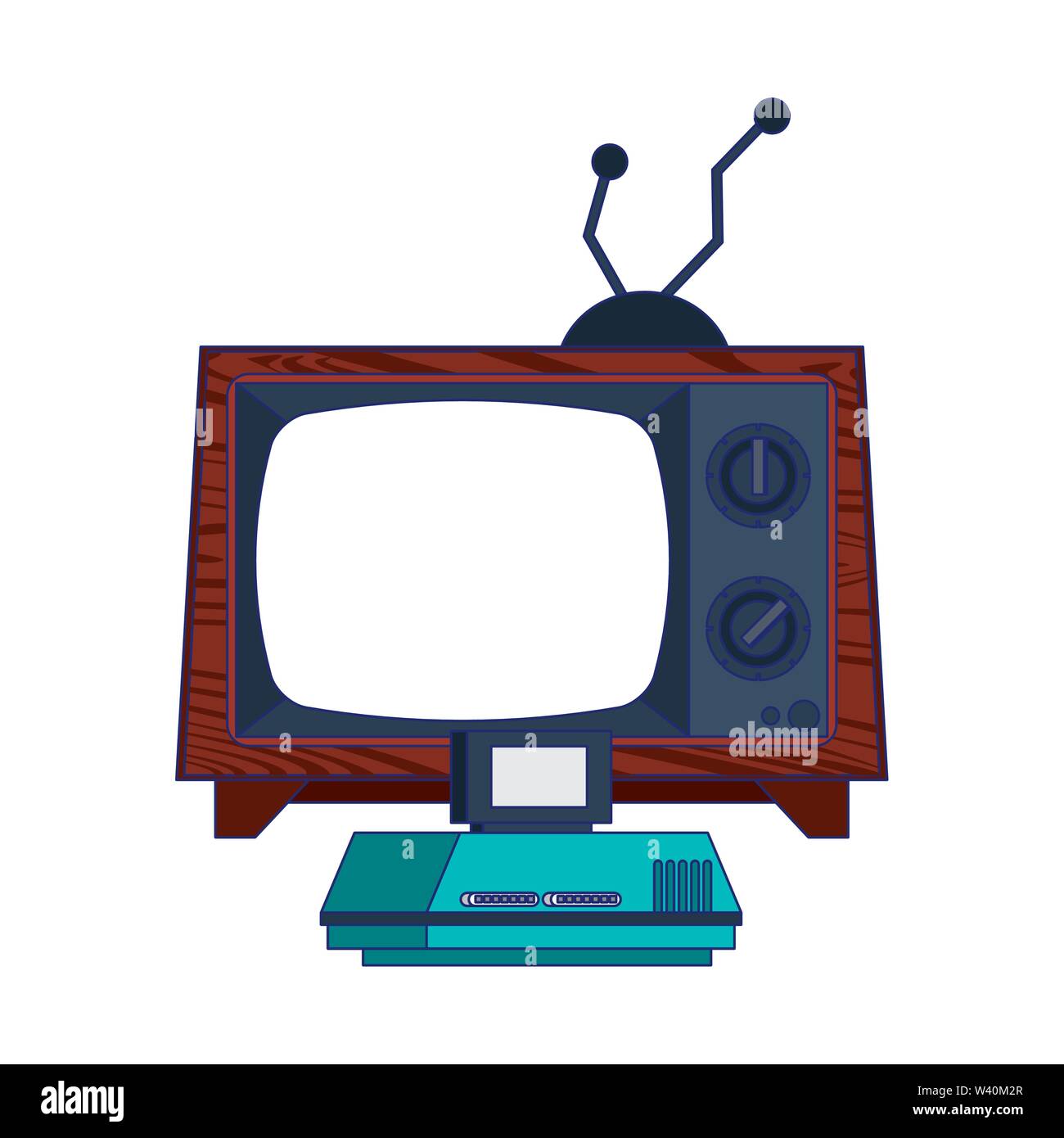 Retro videogame console with old television blue lines Stock Vector ...