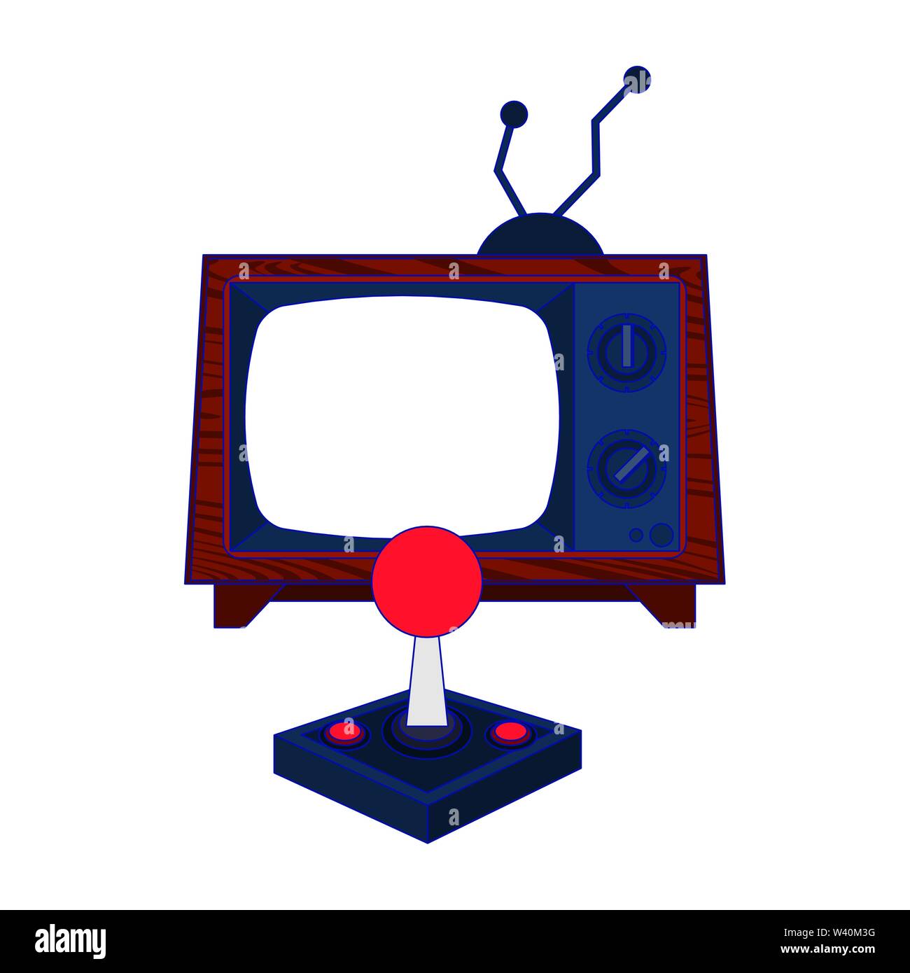 Retro videogame console gamepad with old tv blue lines Stock Vector ...