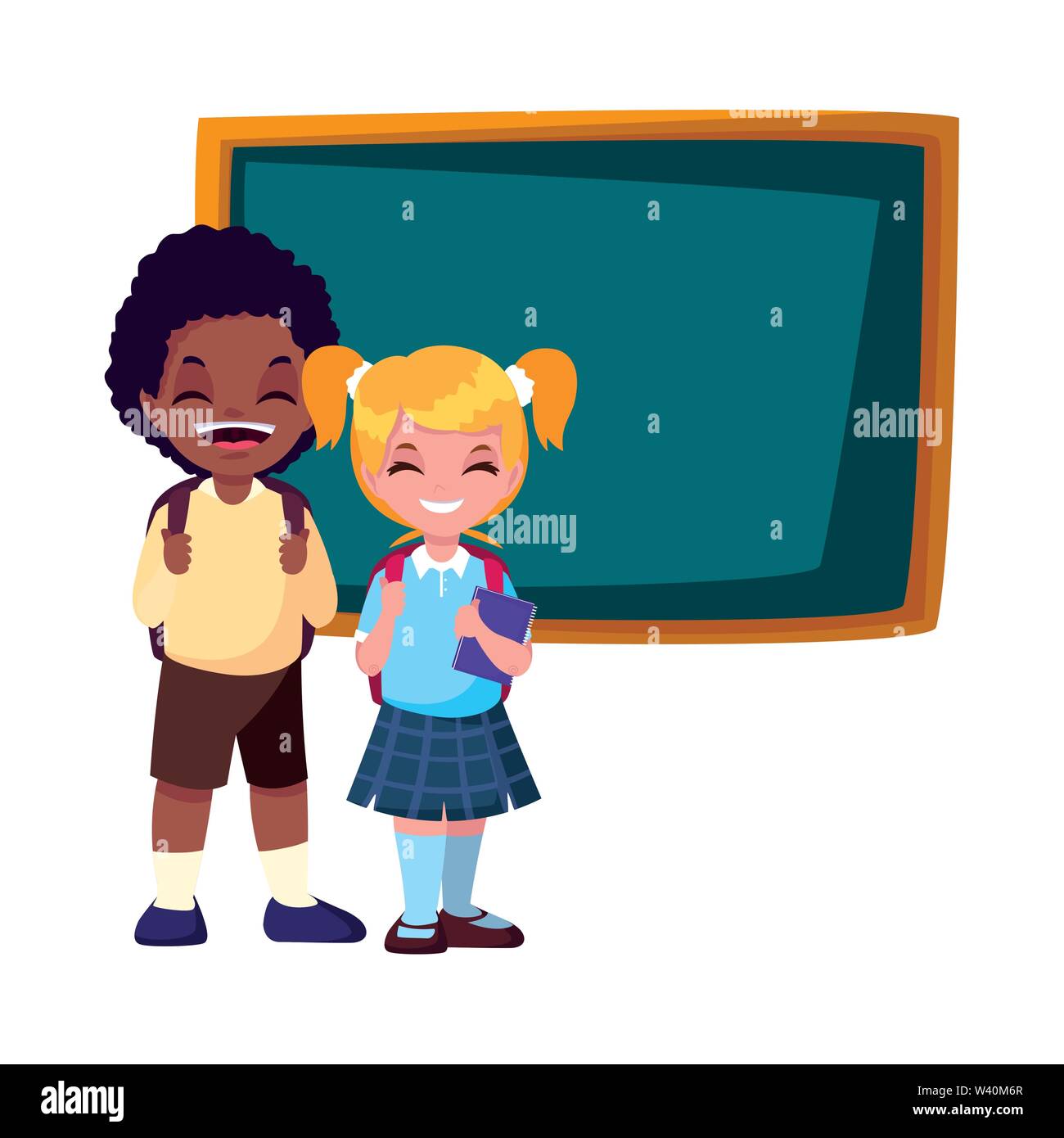 school boy and girl with chalkboard vector illustration Stock Vector ...