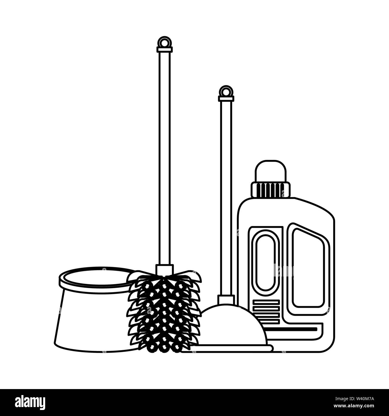 Set of cleaning equipment and products in black and white Stock Vector ...