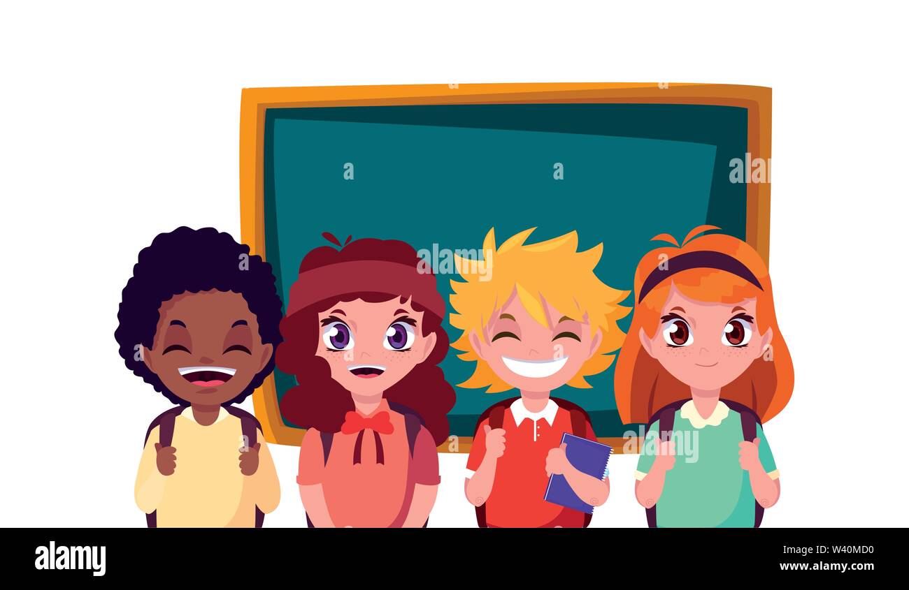 school boys and girls students chalkboard vector illustration Stock ...