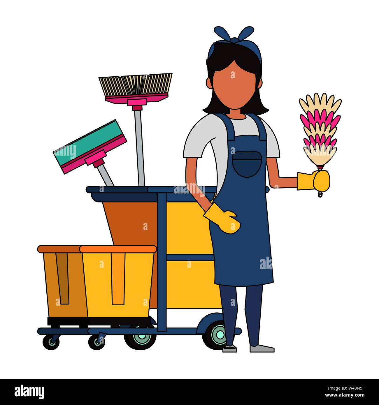 Cleaner worker with cleaning products and equipment Stock Vector Image ...