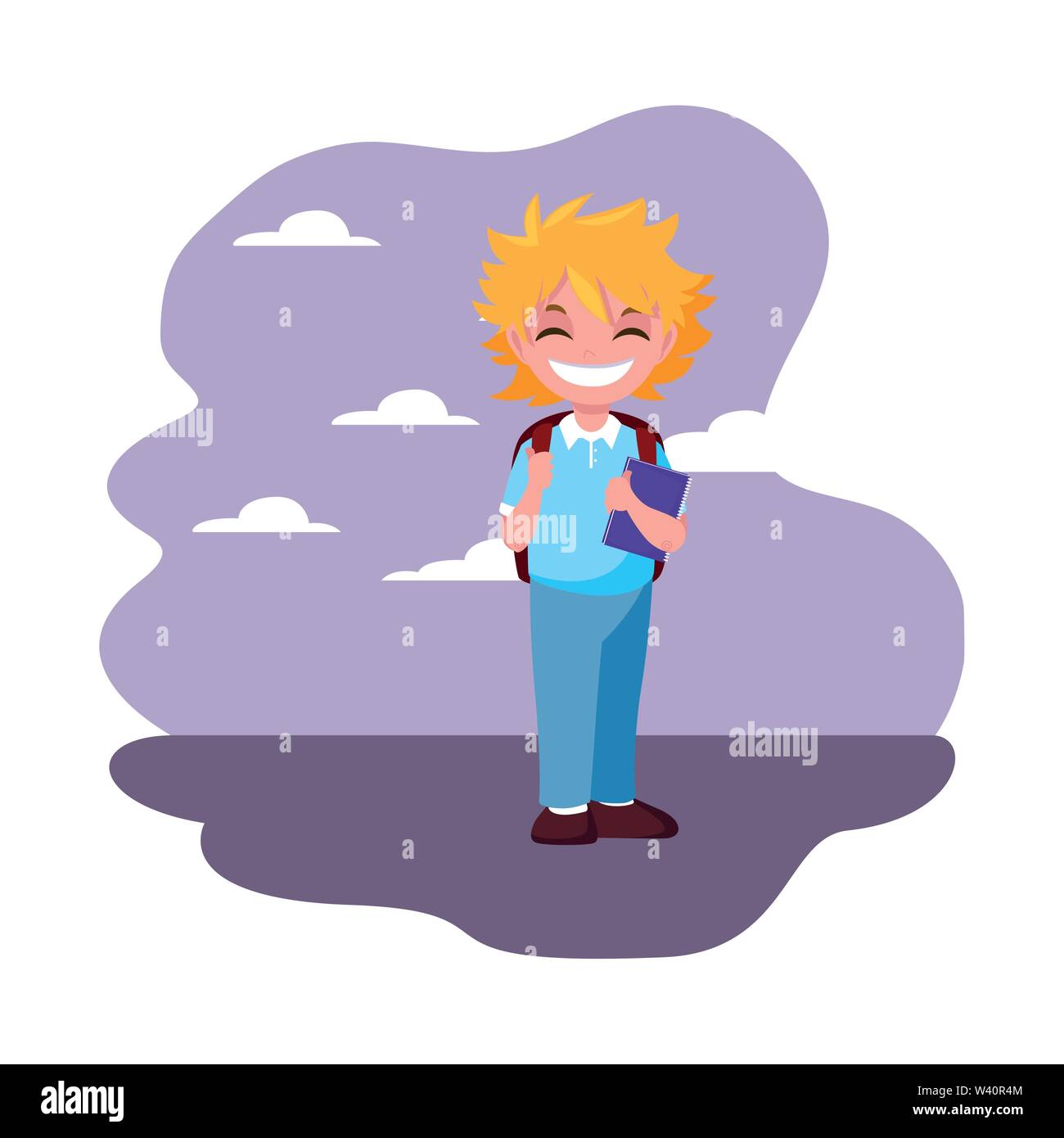 smiling school boy with backpack otdoors vector illustration Stock ...